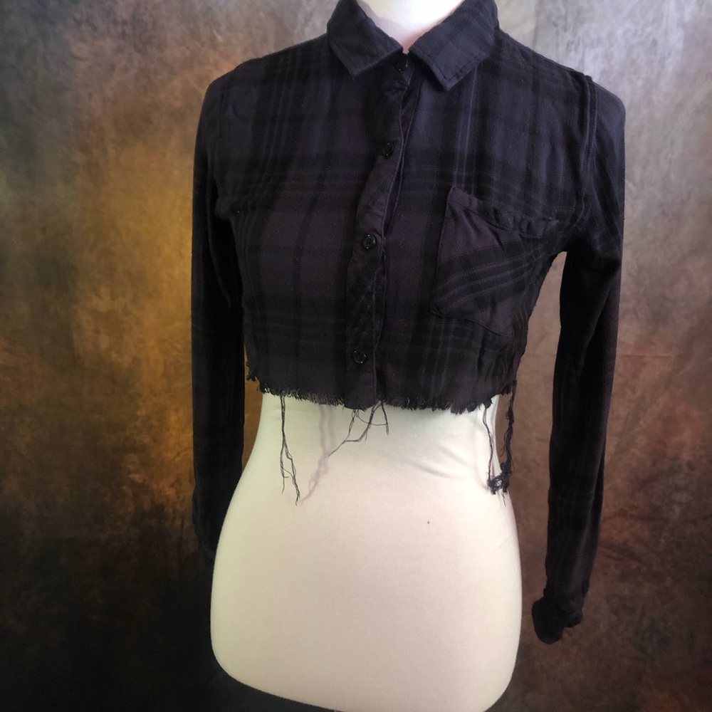 Rails Black Cropped Plaid Button-Front Shirt